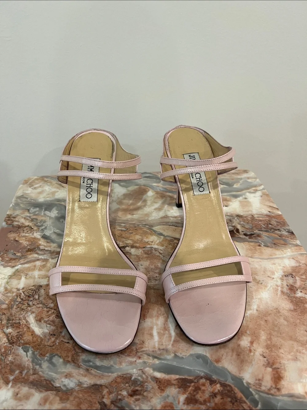 Jimmy Choo Pale Pink Strappy Mid-Heel Sandals